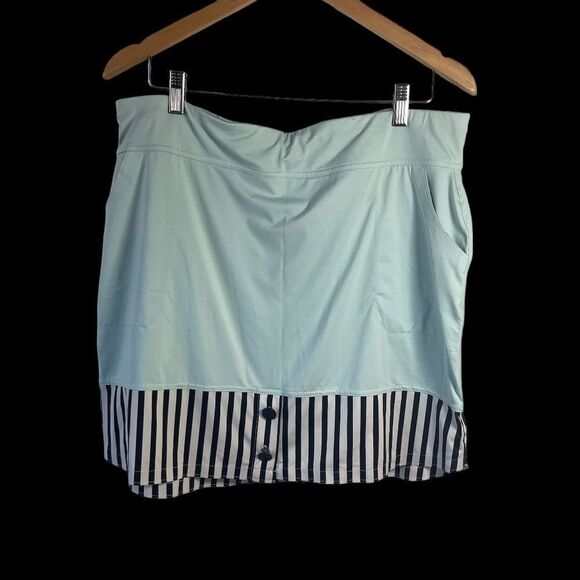 Belen Key Pull On Banded Layered Skort Pale Aqua/Black And White Stripe … - Picture 1 of 8